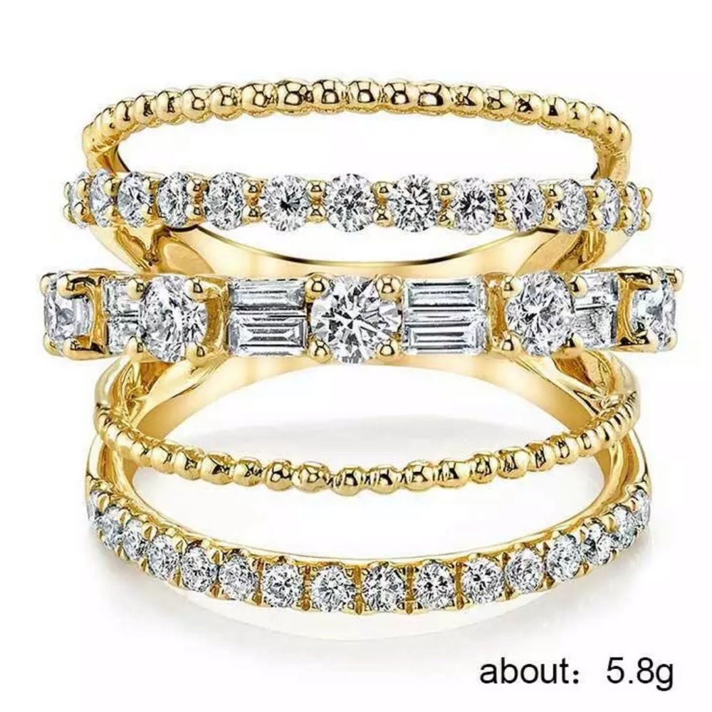 NEW  5 LAYER FULL DIAMOND STERLING SILVER RING - Picture 3 of 4